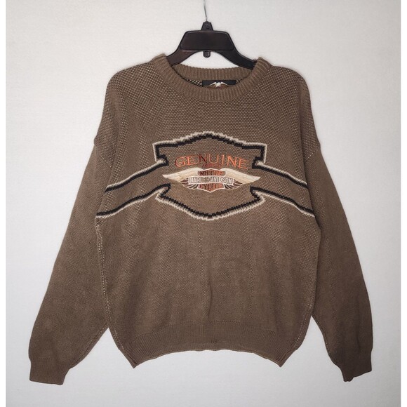 Harley Davidson Vintage Sweater Brown Embroidered Logo Made In USA Mens XL - Picture 1 of 4